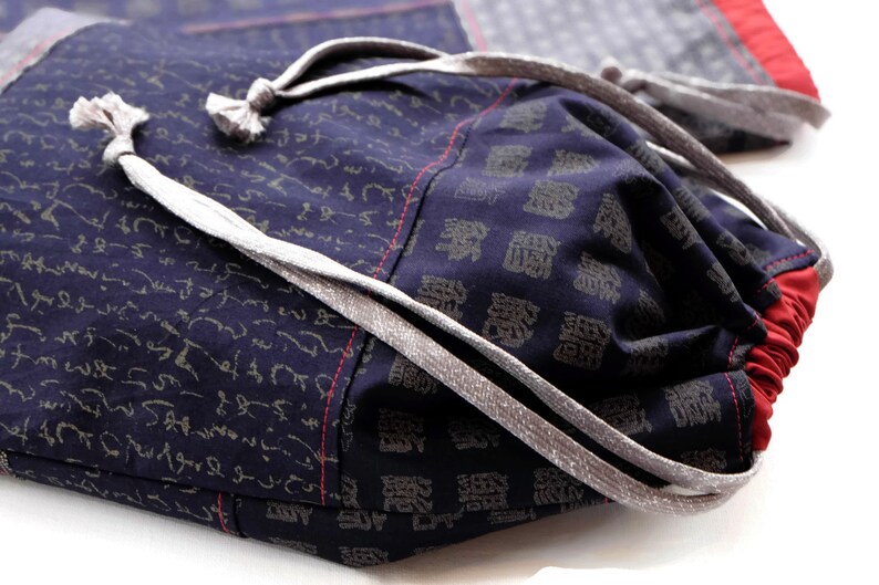 Set of 2 DRAWSTRING POUCHES Asanoha/&Calligraphy Set de 2 POCHONS doubl\u00e9s