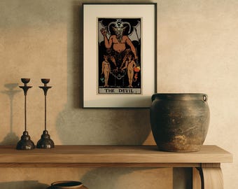 Arte mural del Tarot del Diablo, Impresión vintage de Tarot Edición Earthbound, Arte mural estilo cottagecore, Regalo de bruja, Decoración de tarot bohemia, Decoración mística para el hogar