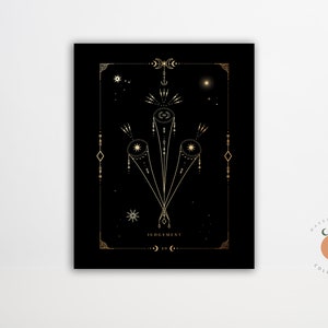 Judgement Black and Gold Tarot Card Print Gothic Art Tarot Witchy Art Poster