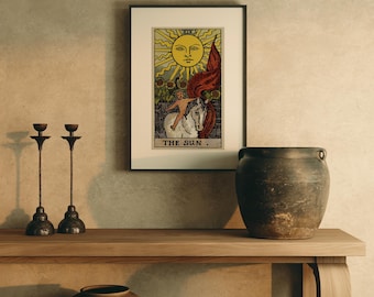 Arte mural del Tarot del Sol, Impresión vintage de Tarot Edición Earthbound, Arte mural estilo cottagecore, Regalo de brujería, Decoración de tarot bohemia, Decoración mística para el hogar