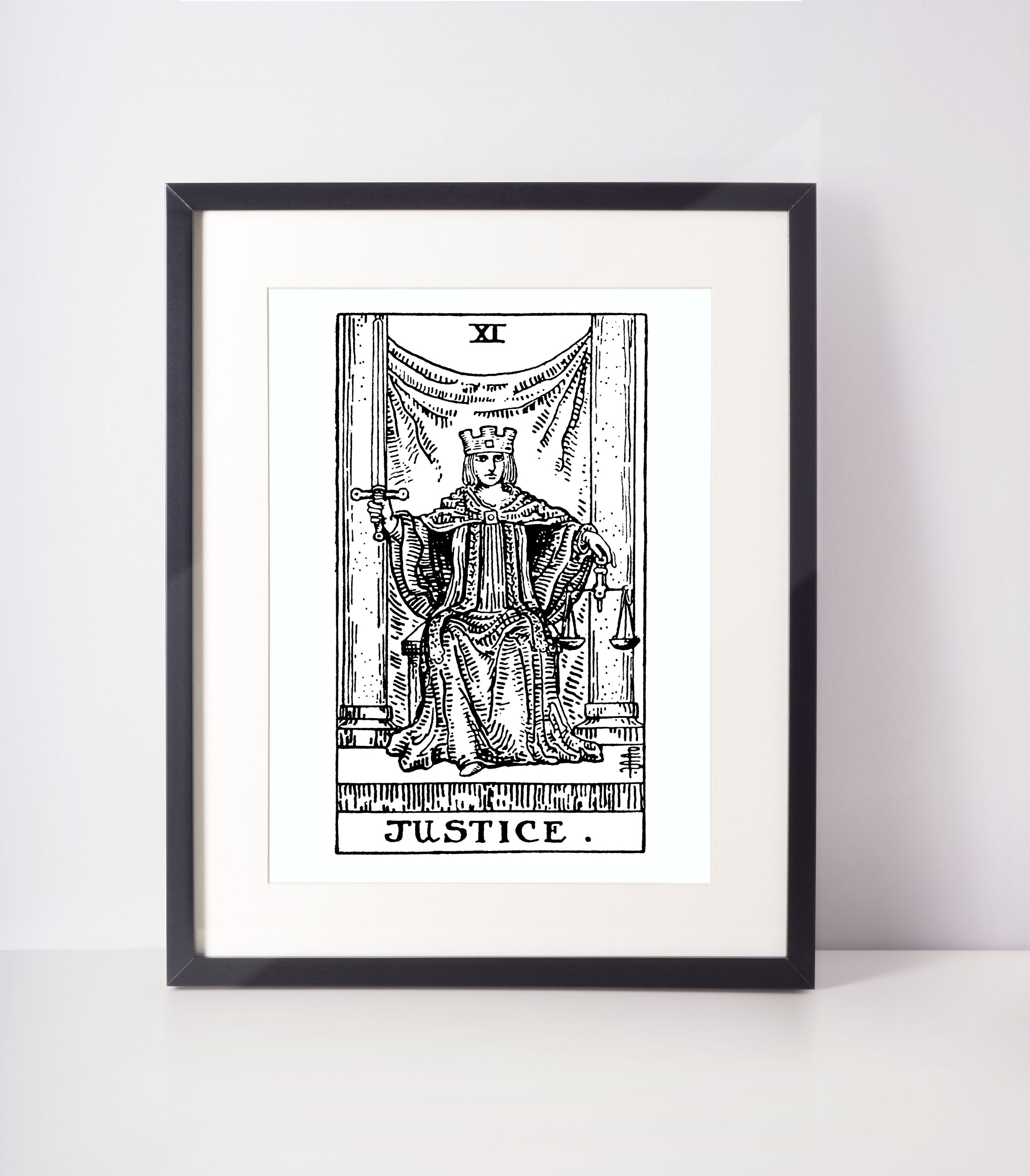 Justice Black and White Tarot Print Tarot Card Art Major Etsy
