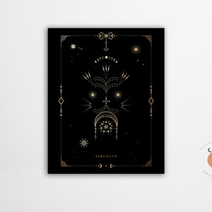 Strength Black and Gold Tarot Card Print Gothic Art Tarot Witchy Art Print