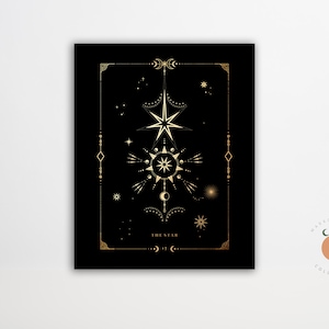 The Star Black and Gold Tarot Card Print Gothic Art Tarot Witchy Art Poster