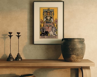 Arte mural del Tarot El Carro, Impresión vintage del Tarot Edición Earthbound, Arte mural estilo cottagecore, Regalo de brujería, Decoración bohemia del Tarot, Decoración mística del hogar