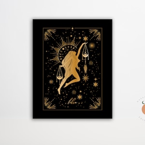 Libra Zodiac Sign Art Black and Gold Astrology Print Libra Constellation Poster Zodiac Gift