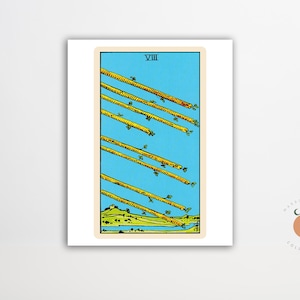 Impression de carte de tarot Le Huit de baguettes Art gothique Tarot Witchy Poster Impression d'art métaphysique sans cadre