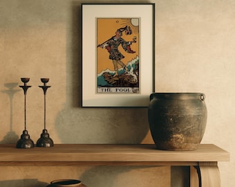 Arte mural de Tarot de El Loco, Impresión vintage de Tarot Edición Earthbound, Arte de pared estilo cottagecore, Regalo de bruja, Decoración de tarot bohemia, Decoración mística para el hogar