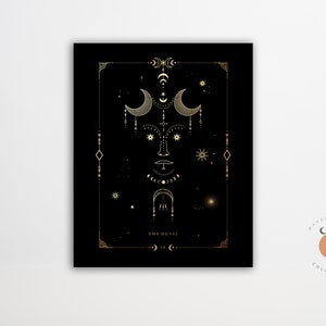 The Devil Black and Gold Tarot Card Print Gothic Art Tarot Witchy Art Poster