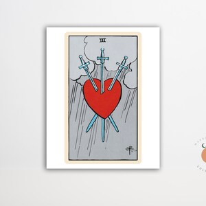 Póster de la carta del Tarot de las Tres Espadas, arte gótico, cartel de brujería del Tarot, impresión de arte metafísico sin marco