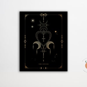 The Lovers Black and Gold Tarot Card Print Gothic Art Tarot Witchy Art Print