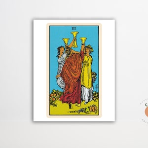 De drie van de kopjes tarotkaart afdrukken gotische kunst tarot heksenposter ingelijste metafysische kunstafdruk