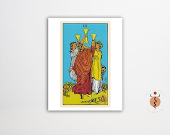 The Three of Cups Tarot Card Print Gothic Art Tarot Witchy Poster Unframed Metaphysical Art Print