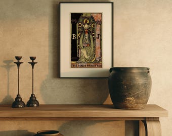 Arte mural de Tarot de la Suma Sacerdotisa, Impresión de Tarot Vintage Edición Earthbound, Decoración de pared estilo cottagecore, Regalo de brujería, Decoración bohemia para el hogar
