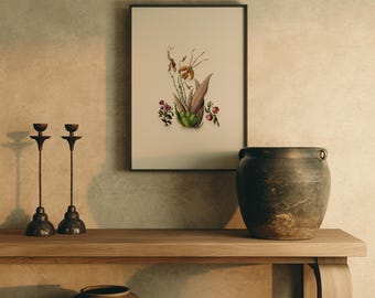 Impresión botánica de orquídea abeja para pared, ilustración floral vintage de historia natural, decoración botánica antigua