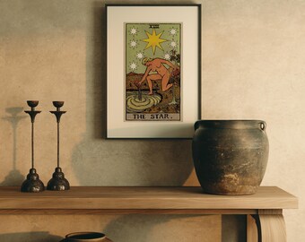 Arte mural del Tarot de la Estrella, Impresión vintage de Tarot Edición Earthbound, Arte mural estilo cottagecore, Regalo de bruja, Decoración de tarot bohemia, Decoración mística para el hogar