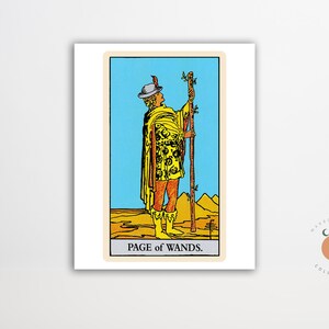Impression de cartes de tarot La page des baguettes, impression d'art gothique, tarot sorcière, impression d'art métaphysique sans cadre