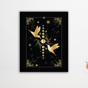 Kolibri Magie Celestial Esoterische Kunst Witchy Poster Mystische Wandkunst Spirituelle Kunst