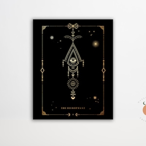 The Hierophant Black and Gold Tarot Card Print Gothic Art Tarot Witchy Art Print