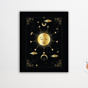 Magische Sonne Himmlische Esoterische Kunst Witchy Poster Mystische Wandkunst Spirituelle Kunst