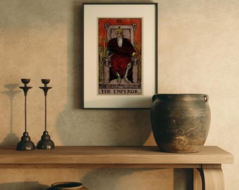 Arte mural del Tarot del Emperador, lámina vintage de tarot Earthbound, arte de pared cottagecore, regalo de bruja, decoración bohemia de tarot, decoración mística para el hogar