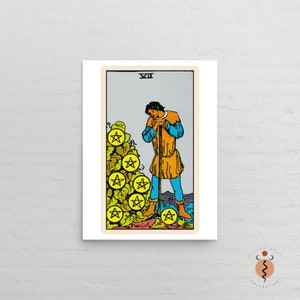 The Seven of Pentacles Tarot Card Poster Gothic Art Tarot Witchy Poster Unframed Metaphysical Art Print