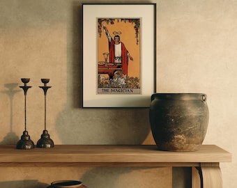 Arte mural de tarot de mago, impresión vintage de tarot Earthbound, arte de pared cottagecore, regalo de bruja, decoración de tarot bohemia, decoración mística para el hogar