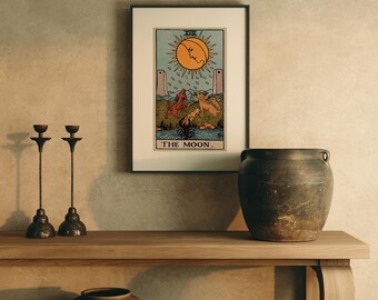 Arte mural del Tarot de la Luna, Impresión vintage del Tarot Edición Earthbound, Arte mural estilo cottagecore, Regalo de bruja, Decoración bohemia del Tarot, Decoración mística del hogar