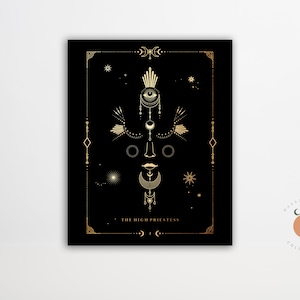 The High Priestess Black and Gold Tarot Card Print Gothic Art Tarot Witchy Unframed Art Print