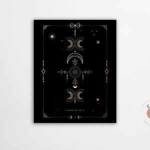 Temperance Black and Gold Tarot Card Print Gothic Art Tarot Witchy Art Poster