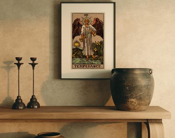 Arte mural del Tarot de la Templanza, Impresión vintage del Tarot Edición Earthbound, Arte mural estilo cottagecore, Regalo de brujería, Decoración bohemia del Tarot, Decoración mística del hogar