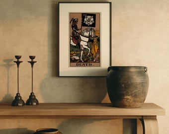 Arte mural del Tarot de la Muerte, Impresión vintage del Tarot Edición Earthbound, Arte mural estilo cottagecore, Regalo de bruja, Decoración bohemia del Tarot, Decoración mística del hogar