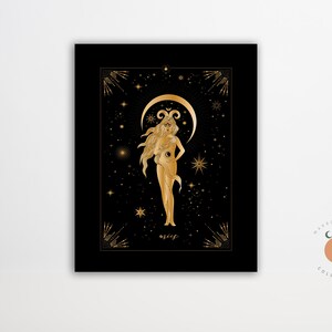 Aries Zodiac Sign Art Black and Gold Astrology Print Aries Constellation Poster Zodiac Gift