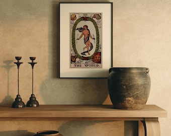 Arte mural del Tarot Mundial, Impresión vintage de Tarot Edición Earthbound, Arte mural estilo cottagecore, Regalo de brujería, Decoración bohemia de tarot, Decoración mística para el hogar
