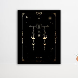 Justice Black and Gold Tarot Card Print Gothic Art Tarot Witchy Art Poster