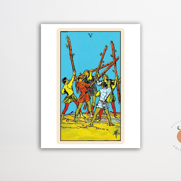 The Five of Wands Tarot Card Print Gothic Art Tarot Witchy Poster Unframed Metaphysical Art Print