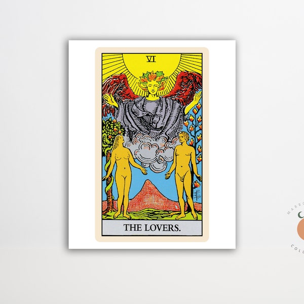 The Lovers Tarot Card Print Gothic Art Tarot Witchy Poster Unframed Metaphysical Art Print