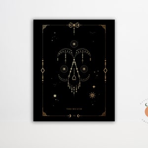 Death Black and Gold Tarot Card Print Gothic Art Tarot Witchy Art Print