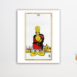Póster de la carta del Tarot de los Cuatro de Oros, arte gótico, cartel de brujería del Tarot, impresión de arte metafísico sin marco