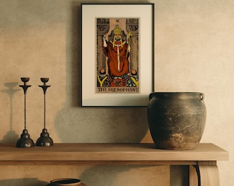 Arte mural del Tarot del Hierofante, lámina vintage del Tarot Earthbound, decoración cottagecore, regalo de bruja, arte mural místico para el hogar.