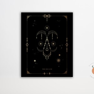 The Hanged Man Black and Gold Tarot Card Print Gothic Art Tarot Witchy Art Print