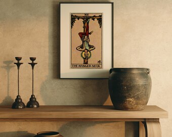 Arte mural de tarot de El Colgado, lámina vintage de tarot de la edición Earthbound, arte cottagecore, regalo de bruja, decoración de tarot bohemia, decoración mística para el hogar