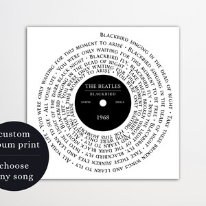 Custom Music Poster Wedding Song Lyrics Gift Favorite Song Print Custom Album Print