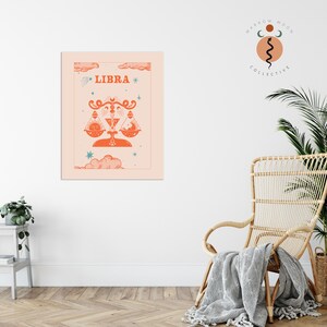 Libra Retro Libra Retro Zodiac Poster 70s Print Astrology Gift Libra Astrology Art ...