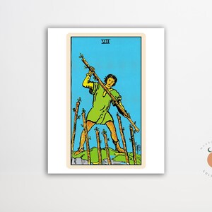 The Seven of Wands Tarot Card Print Gothic Art Tarot Witchy Poster Unframed Metaphysical Art Print
