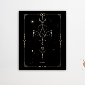 The Fool Black and Gold Tarot Card Print Gothic Art Tarot Witchy Unframed Art Print