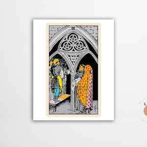 The Three of Pentacles Tarot Card Poster Gothic Art Tarot Witchy Poster Unframed Metaphysical Art Print