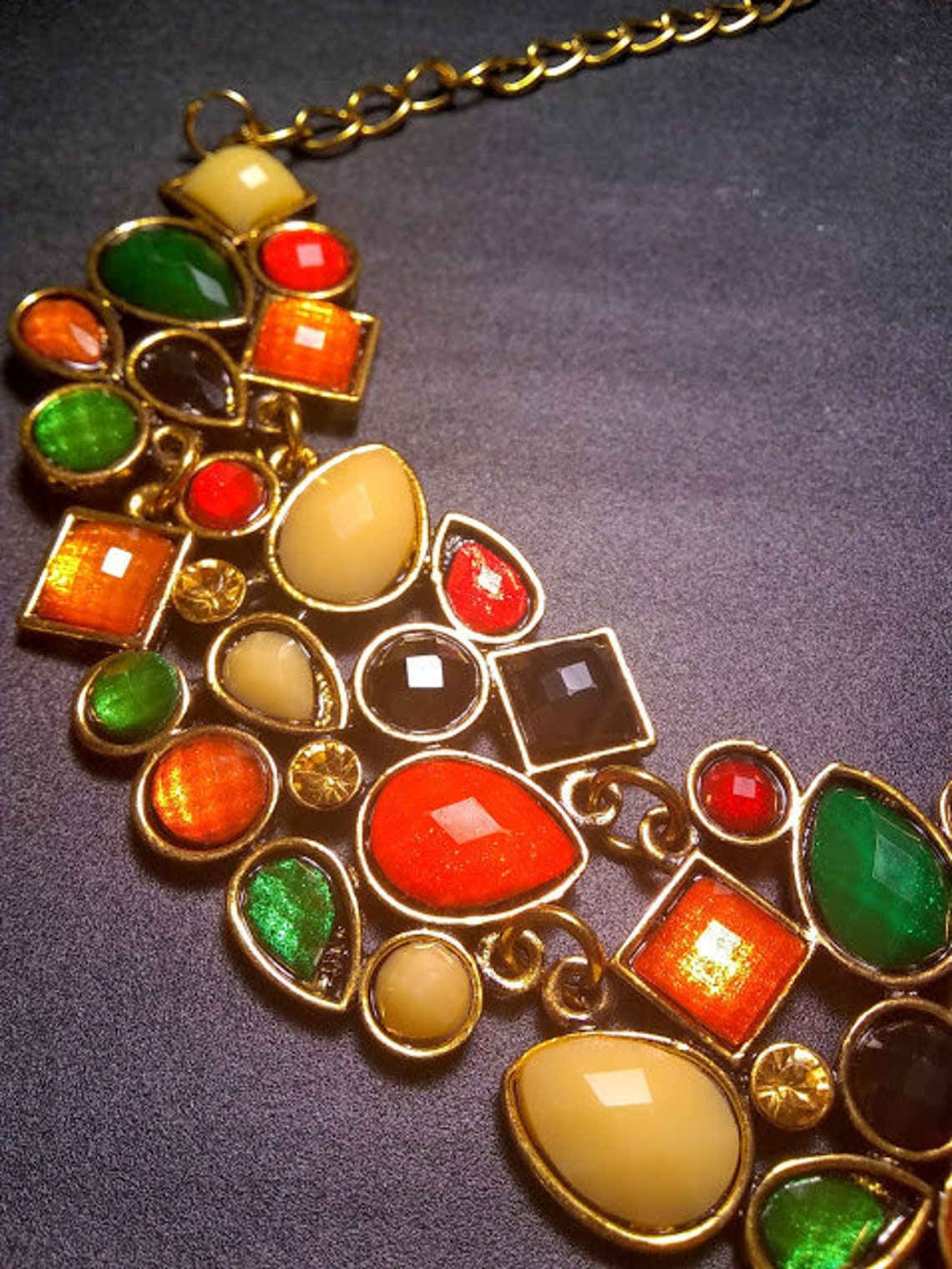 Sixties Inspired Costume Gemstone Necklace Etsy