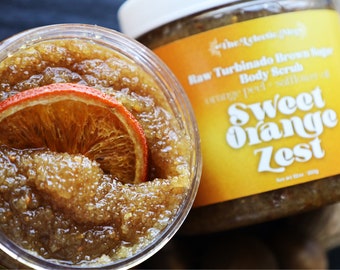 Sweet Orange Zest Body Scrub w/ Raw Turbinado Sugar and Pumpkin Seed Oil