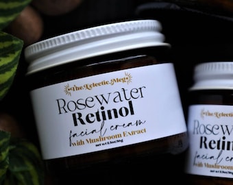 Rosewater Retinol Face Cream w/ Mushroom Extract, Comfrey Oil, and Jojoba