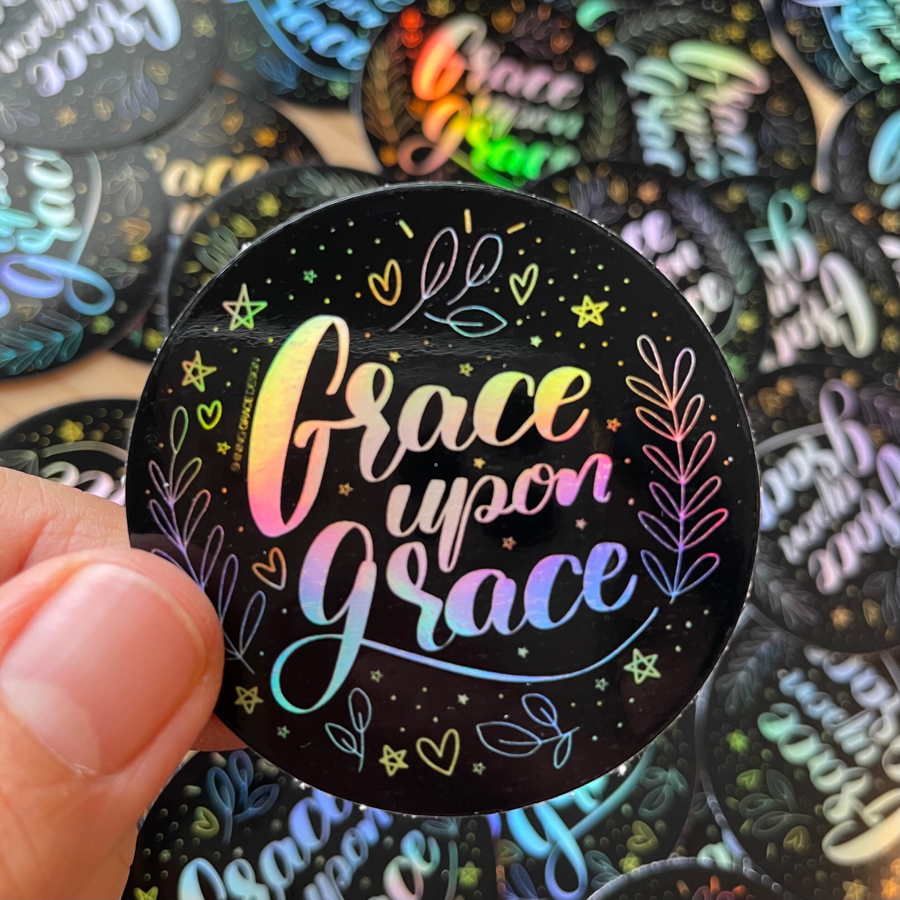 Grace Upon Grace | Christian Faith Sticker | 2”circle Holographic ...